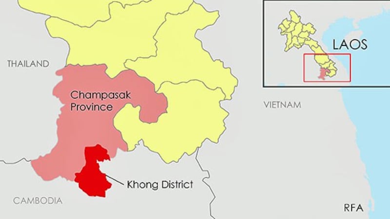 The map shows Khong district in southwestern Laos' Champasak province.