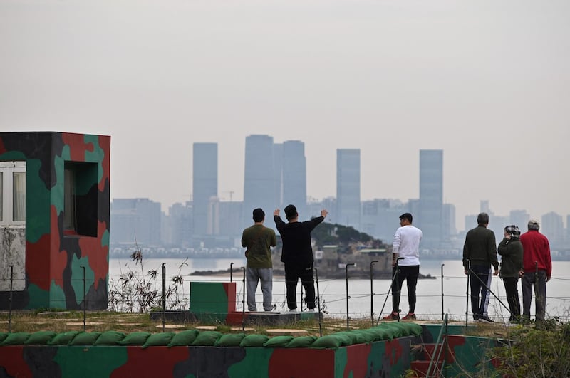 Kinmen, shown here on December 5, 2023, is only 3 kilometers from Xiamen, China. It's so close, Taiwanese can see Chinese signs calling for unification. (Sam Yeh/AFP)