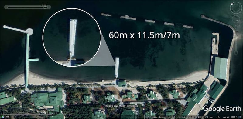 North Korean leader's villa in Wonsan, as well as one of his yachts, can be seen in this January 2022 image. Credit: Maxar Technologies