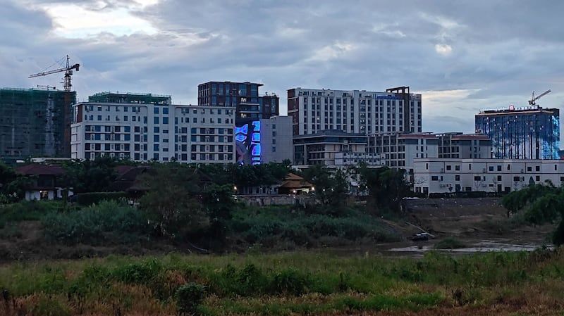 Buildings under construction in Shwe Kokko New City, Myawaddy township, Karen state, are seen on Sept. 5, 2024.