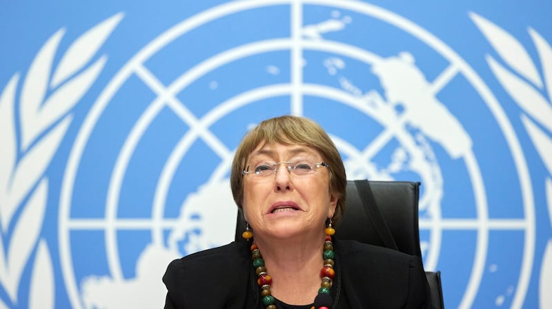 UN High Commissioner for Human Rights Michelle Bachelet speaks during a news conference at the European headquarters of the United Nations in Geneva, Switzerland, Dec. 9, 2020. Reuters