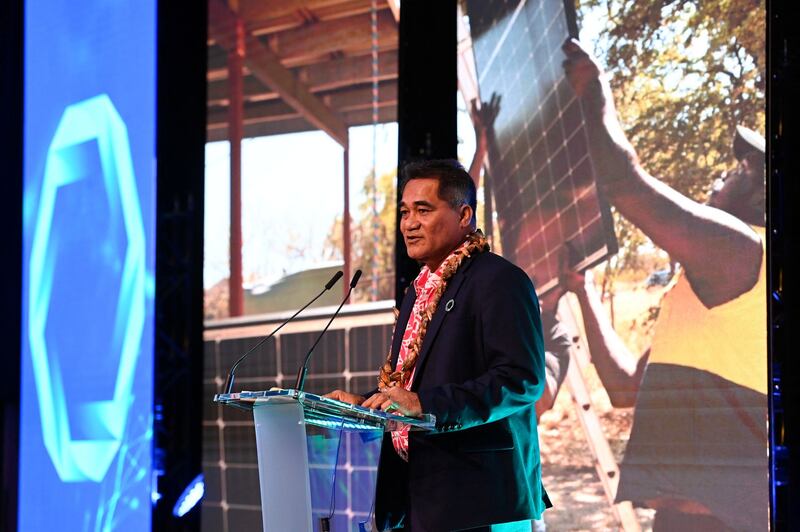 Samoa’s Minister of Natural Resources and Environment, Toeolesulusulu Cedric Schuster, speaks at the Sydney Energy Forum in Sydney, Australia, July 13, 2022. Credit: Reuters