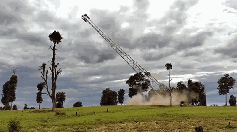 A bomb blast topples a Mytel tower in Paletwa township in western Myanmar's Chin state, in an undated photo. Credit: Citizen journalist