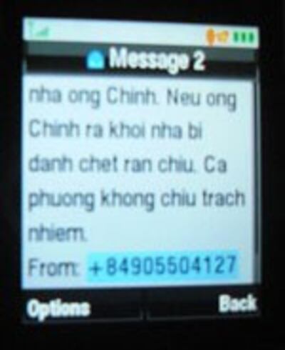 Text message của Mục Sư Nguyễn Công Chính gởi cho phóng viên Hà Giang RFA