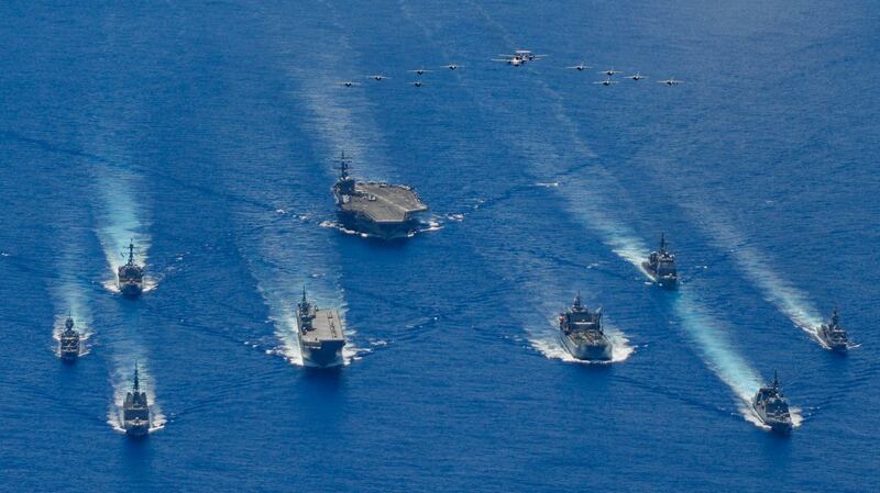 资料图片：2020年7月21日，美日澳三国海军联合军演。（the U.S. Naval Forces Japan）