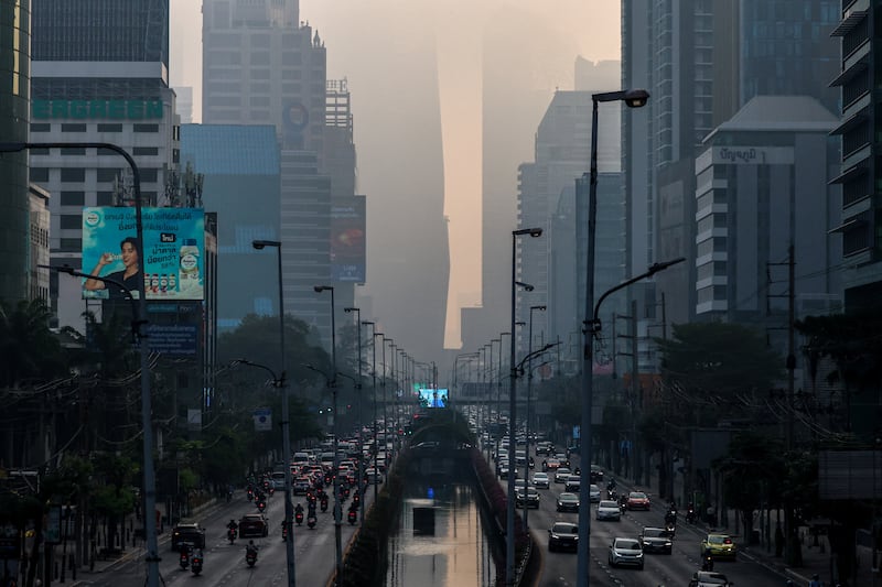 Air pollution shrouds Thailand's capital Bangkok on Feb. 3, 2025.