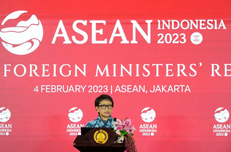 Indonesian Foreign Minister Retno Marsudi, shown in this file photo, spoke with US State Department Counselor Derek Chollet about the situation in Myanmar. Indonesia is the current chair of Association of Southeast Asian Nations (ASEAN). Credit: Associated Press