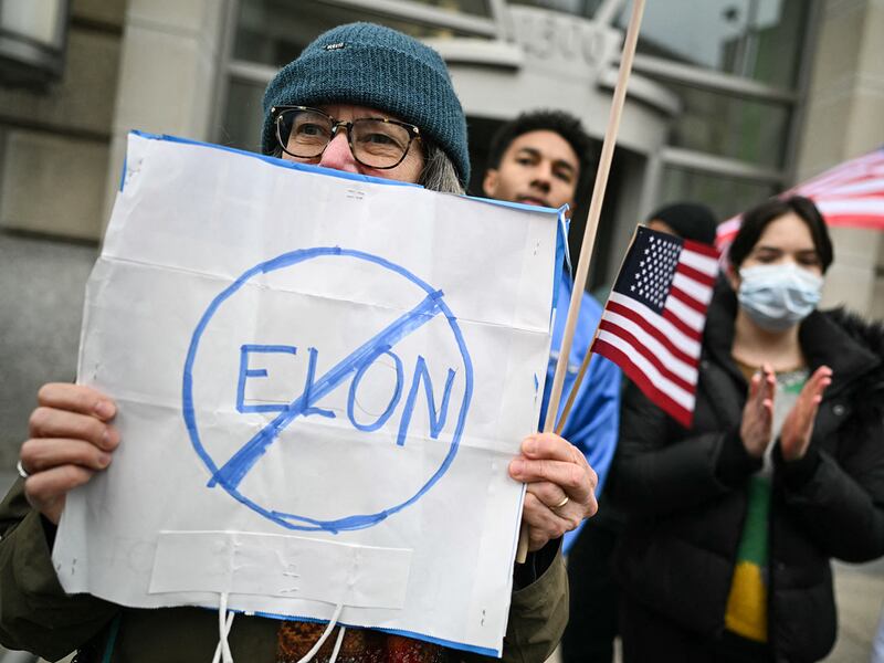 Protestors outside of the headquarters for United States Agency for International Development (USAID) in Washington, Feb. 3, 2025.