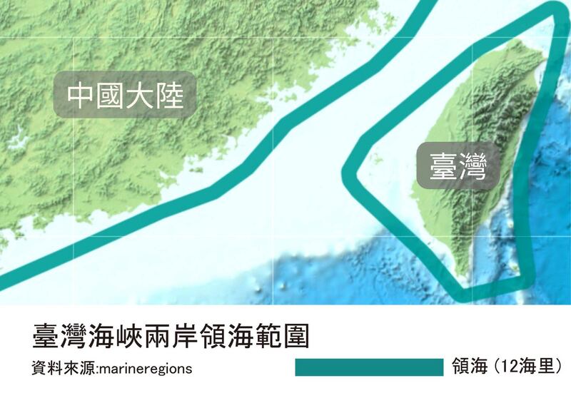 台湾海峡两岸领海范围示意图（图/亚洲事实查核实验室制图）