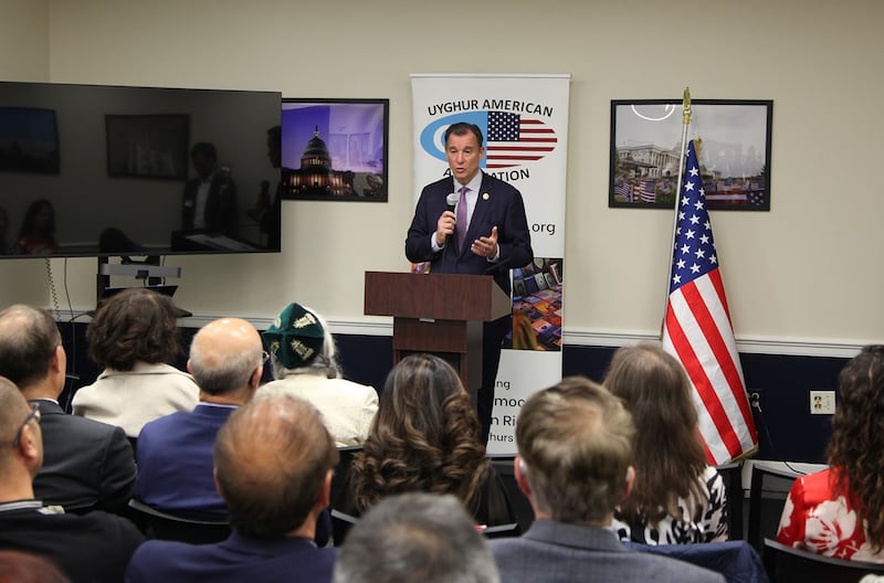 Rep. Tom Suozzi speaks at a commemoration of East Turkestan Republic Day on Capitol Hill in Washington, D.C., Nov. 13, 2024.