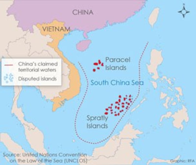 China's territorial claim to the South China Sea includes two disputed island chains.