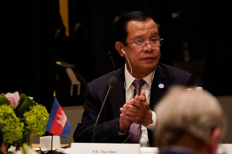 Cambodian Prime Minister Hun Sen attends a meeting with ASEAN leaders and US business representatives as part of the US-ASEAN Special Summit, in Washington, May 12, 2022. Credit: Reuters