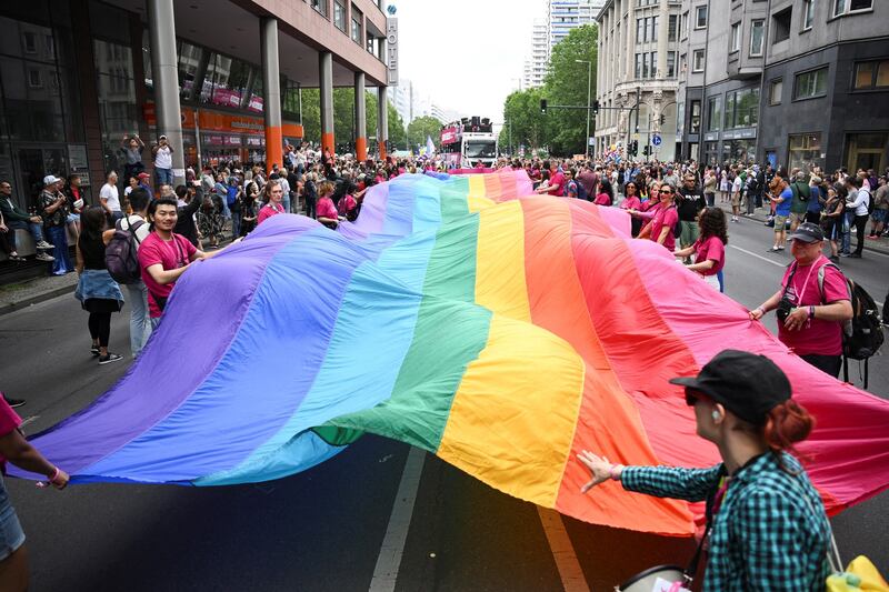 People take part in the 45th Christopher Street Day Berlin Pride rally, in Berlin, July 22, 2023. Credit: Annegret Hilse/Reuters