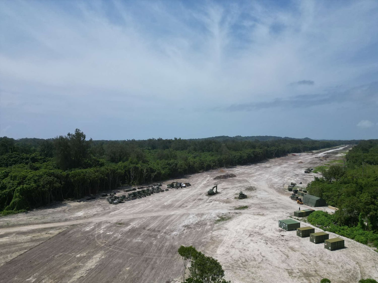 This undated photo shows an aerial view of the airstrip on Peleliu island, Palau, which is being expanded by U.S. Marines.