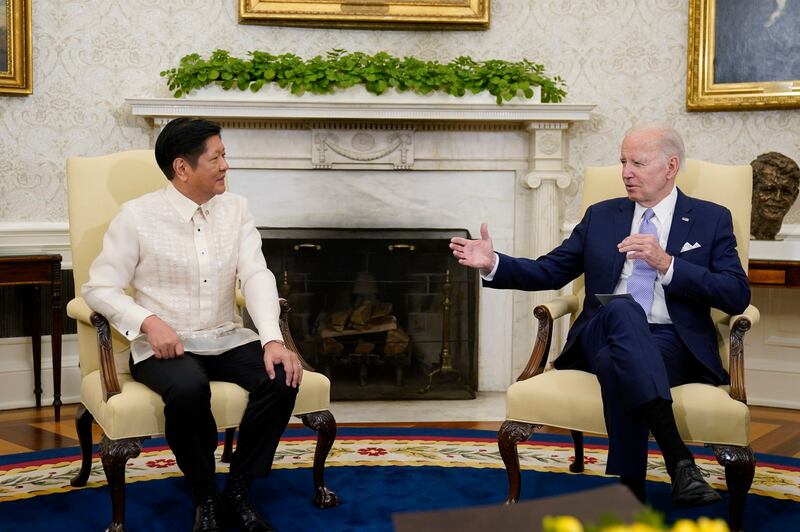 U.S. President Joe Biden speaks as he meets with Philippines President Ferdinand Marcos Jr. in the Oval Office of the White House, in Washington, May 1, 2023. [Carolyn Kaster/AP]