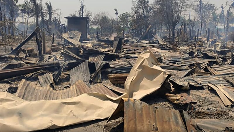 More than 400 houses were burned down in Myo Thit village by the junta troops during raids on April 26 and 27. Credit: Khin Oo Township news report