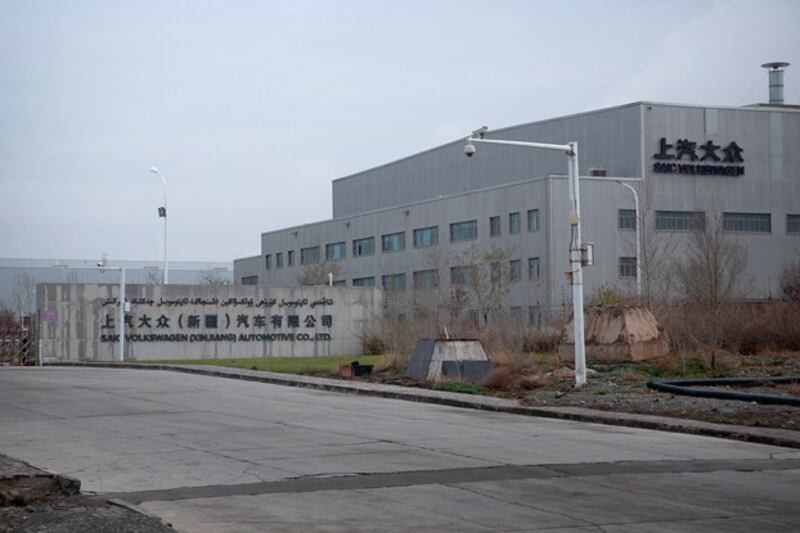 The SAIC-Volkswagen plant is seen on the outskirts of Urumqi, capital of northwestern China's Xinjiang region, April 22, 2021. (Mark Schiefelbein/AP)