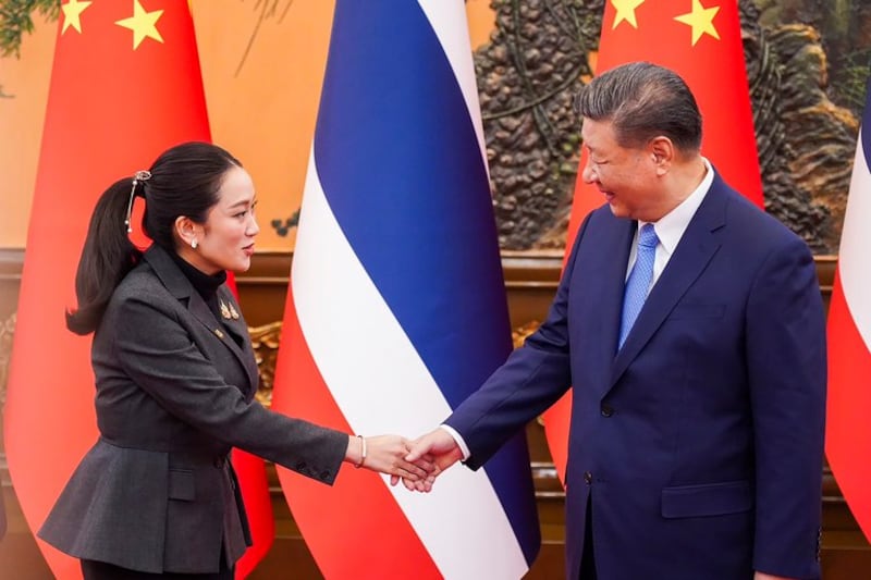 Thai Prime Minister Paetongtarn Shinawatra meets with Chinese President Xi Jinping during her visit to Beijing, Feb. 6, 2025. (Thailand’s Government Spokesman Office via AP)