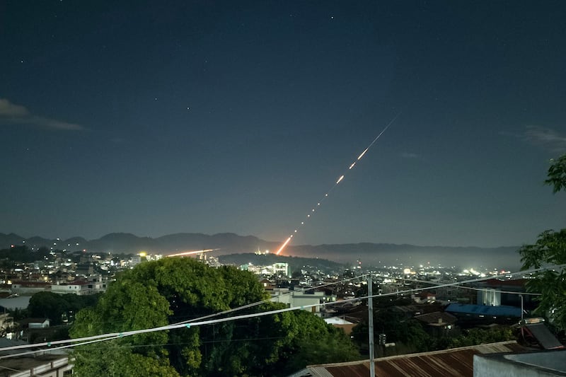 A missile is fired from a Myanmar military base in Lashio township, northern Shan state, Oct. 28, 2023. (AFP)