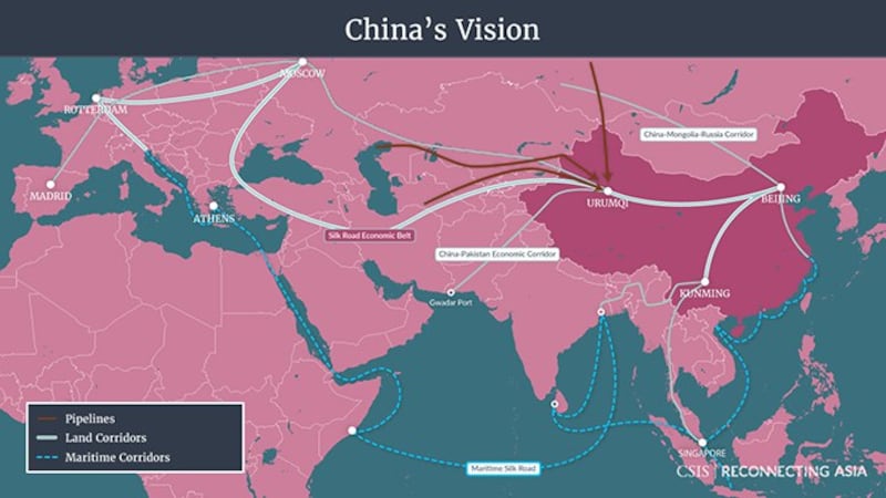 中国的“一带一路”示意图（CSIS）