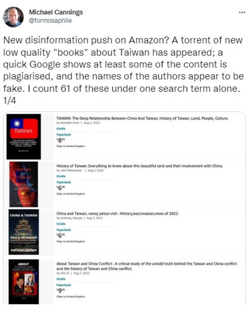 U.K. independent publisher Michael Cannings called attention to the Kindle titles in a series of tweets on Twitter.