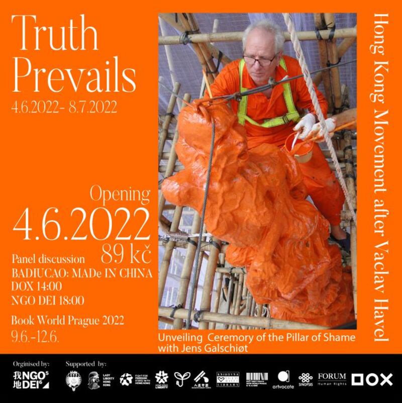 「國殤之柱」創作者高志活（Jens Galschiot）宣布，將於6月4日親赴布拉格Doxs Museum，參與「TRUTH PREVAILS - Hong Kong Movement after Václav Havel」，關於香港反修例運動3周年及「六四」33周年的展覽活動，並展出「國殤之柱」和演講。（展覽官方相片）