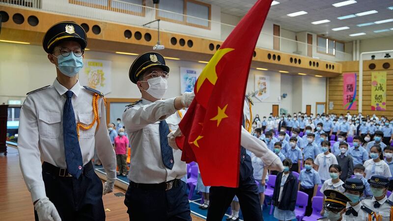 2021 年 9 月 1 日，香港一所中学新学年第一天。（美联社）