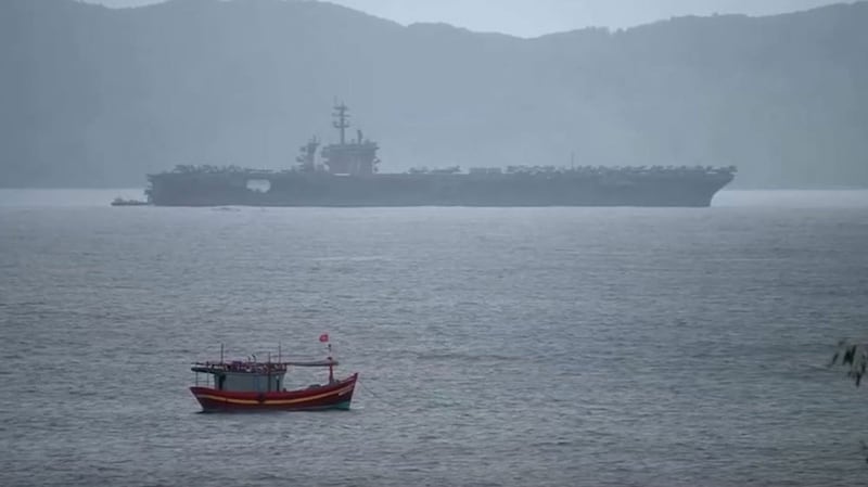 USS Theodore Roosevelt in Danang Bay on a port call marking 25 years of relations since diplomatic normalization, March 5, 2020. 