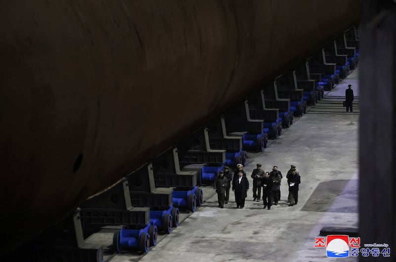 North Korea's leader Kim Jong Un inspects a nuclear submarine during a visit to a shipyard, in this photo released by North Korea's official Korean Central News Agency on March 8, 2025.    KCNA via REUTERS    ATTENTION EDITORS - THIS IMAGE WAS PROVIDED BY A THIRD PARTY. REUTERS IS UNABLE TO INDEPENDENTLY VERIFY THIS IMAGE. NO THIRD PARTY SALES. SOUTH KOREA OUT. NO COMMERCIAL OR EDITORIAL SALES IN SOUTH KOREA.