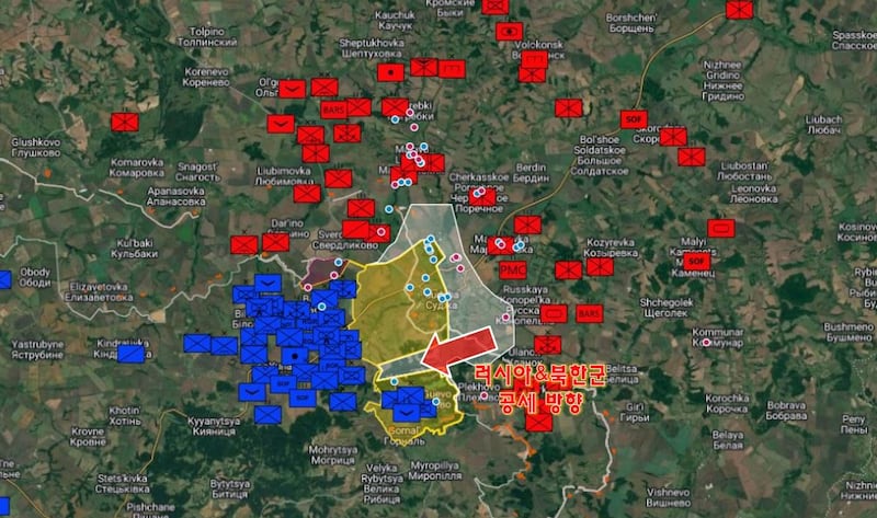 우크라이나 전투 상황을 보여주는 공개정보 프로그램인 @projectowlosint가 공개한 10일 기준 쿠르스크 지역 전투 상황