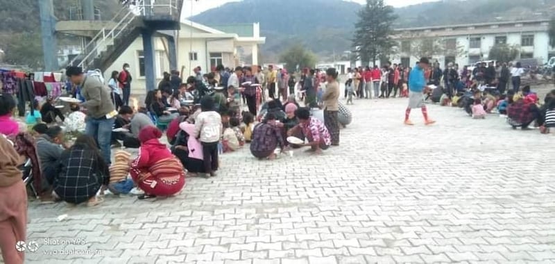 Chin refugees shelter near the Indian border after fleeing fighting in Northern Chin state's Falam township, March 10, 2022. Credit: Citizen journalist