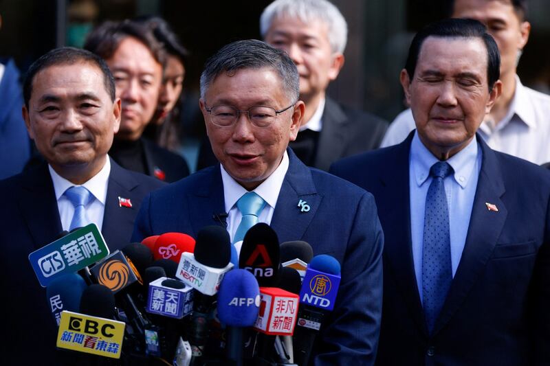 Taiwan People's Party Chairman Ko Wen-je speaks to the media in Taipei, Taiwan November 15, 2023. Ko has previously quipped that the things he hates most are "mosquitoes, cockroaches and the Kuomintang." Credit: Ann Wang/Reuters