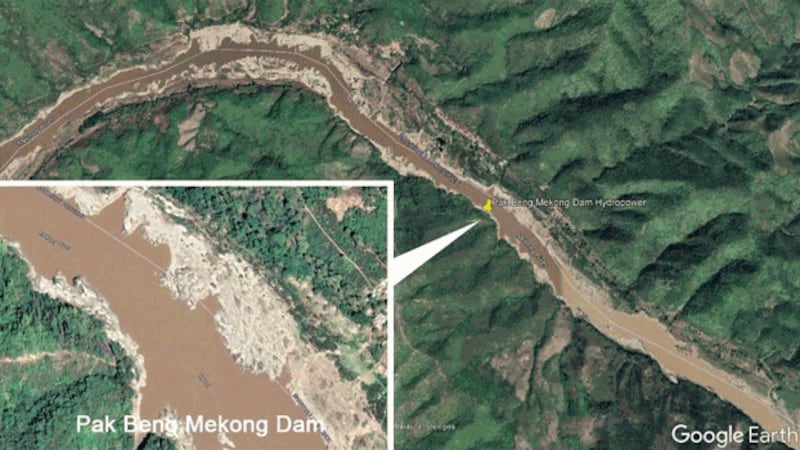 A map shows the location of the impending Pak Beng Dam on the Mekong River in northern Laos' Oudomxay province. Credit: Mekong River Commission