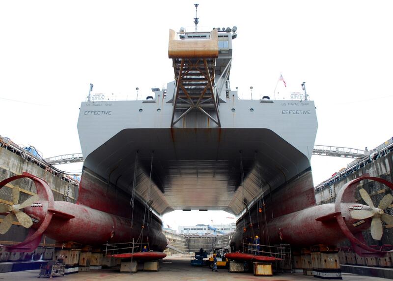 A file photo showing ocean surveillance ship USNS Effective sitting in dry dock at Yokosuka, Japan, Sept. 13, 2007. The ship is currently deployed to the South China Sea. Credit: U.S. Navy