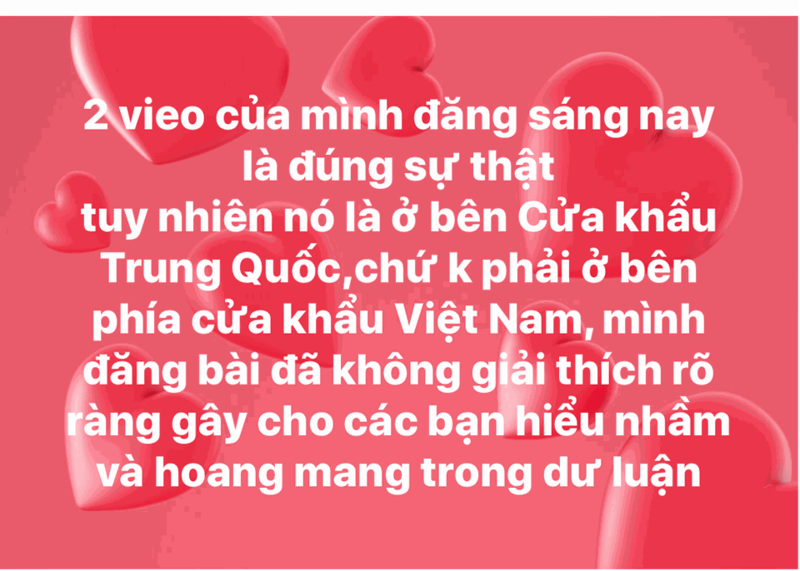 Đoạn status trên trang Facebook cá nhân của Them Ly sau khi đăng 2 video ở cửa khẩu Hữu Nghị, Lạng Sơn hôm 2/2/2020