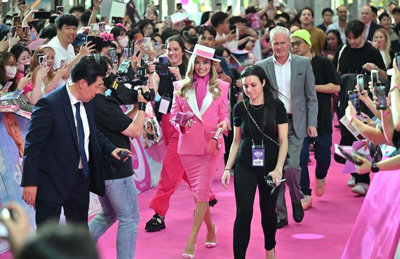 Australian actor Margot Robbie walks during an event to promote the Warner Bros. film "Barbie" in Seoul, July 2023. Credit: Jung Yeon-je/AFP