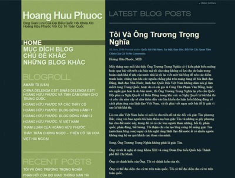 Trang blog riêng của đại biểu quốc hội Hoàng Hữu Phước. Screen capture.