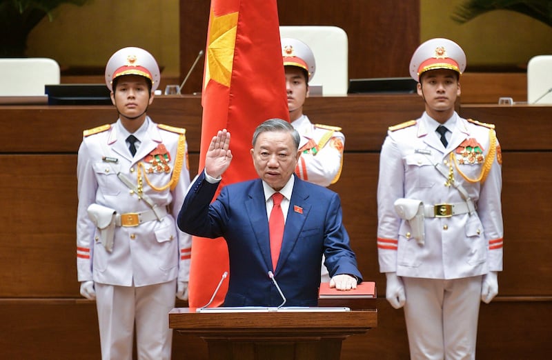 To Lam is sworn in as the Vietnamese president at the National Assembly in Hanoi, May 22, 2024. Lam was replaced by Luong Cuong as president after becoming party general secretary.