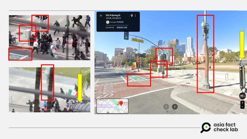 根據Google街景比對，網傳視頻事發地為洛杉磯市政廳。