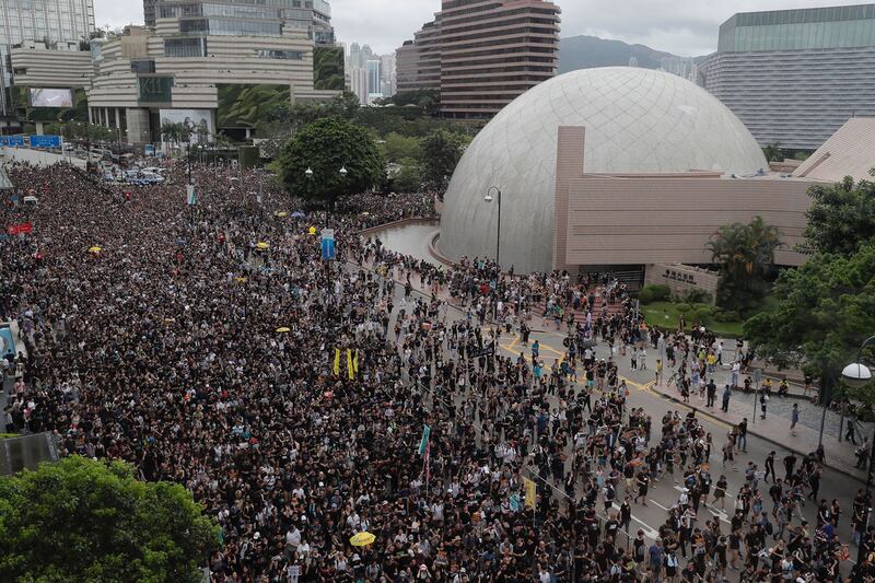 2019年7月7日，九龙大游行的情形。（美联社）