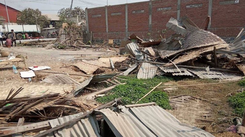 Homes demolished by Myanmar junta troops are seen in Pyigyitagon township in Mandalay region, Feb. 28, 2023. Credit: Citizen journalist