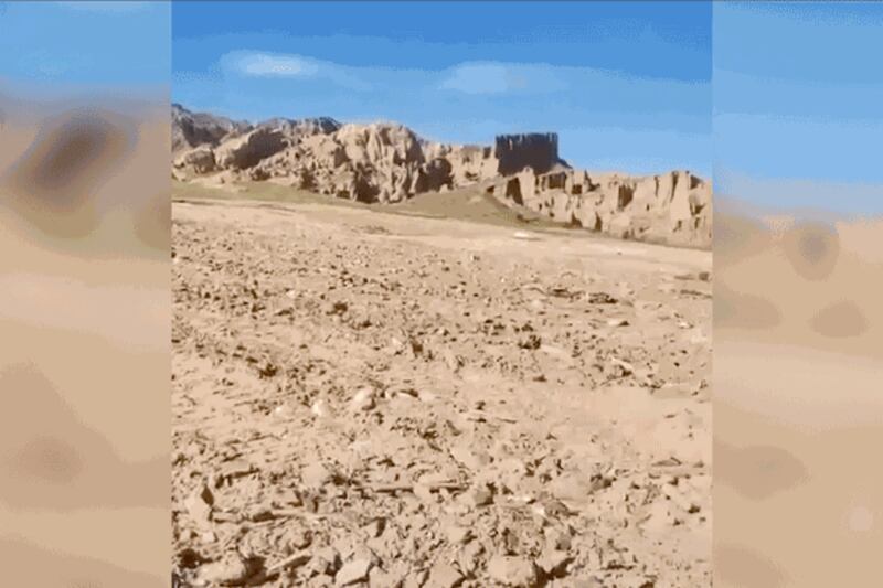 A view of the site of the former Atsok Gon Dechen Choekhorling Monastery, demolished to make way for a hydropower project in Dragkar county, Tsolho Tibetan Autonomous Prefecture, in western China's Qinghai province, July 2024. (Image from citizen video)