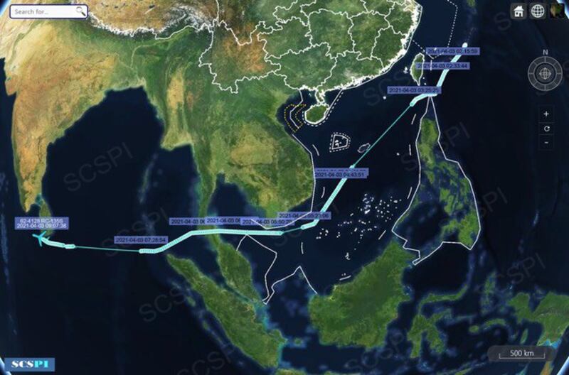 中国智库“南海战略态势感知计划”平台3日披露，美海军“马斯廷”号（DDG-89）出现在东海长江口。(SCSPI 推特)