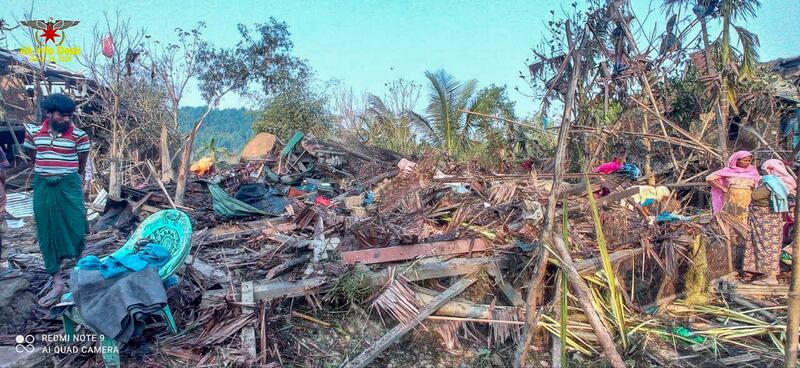 Thada village, Minbya township, Myanmar, following an overnight airstrike by junta forces, March 18, 2024. (AA Info Desk)