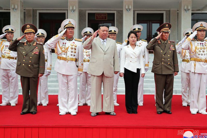 Kim Jong Un and his daughter Joo-ae make an official visit to the Naval Command of the Korean People's Army, Aug. 27, 2023, to celebrate Navy Day in North Korea.