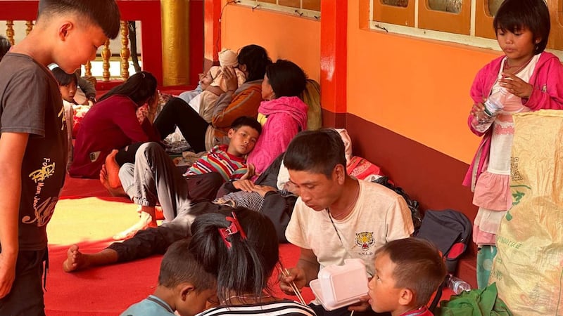 Displaced persons shelter at a monastery in Lashio, in Myanmar's northern Shan state, Oct. 28, 2023. Credit: RFA