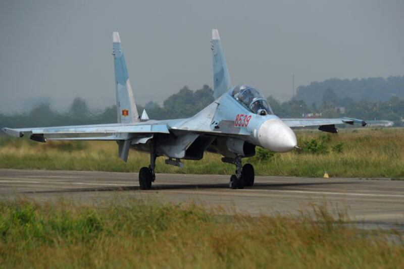 Máy bay Sukhoi Su-30MK2 của không quân Việt Nam tại sân bay quân sự Biên Hòa, Đồng Nai hôm 21/10/2015.