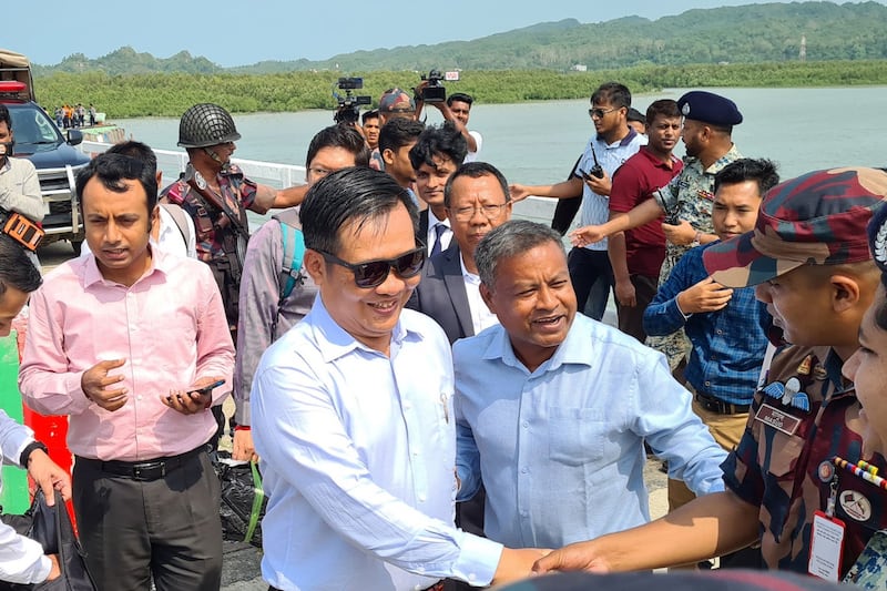 A Myanmar delegation arrives in Teknaf on May 25, 2023, to meet with Bangladeshi officials as part of efforts to revive a long-stalled plan to return the stateless Rohingya minority to Myanmar. Credit: AFP