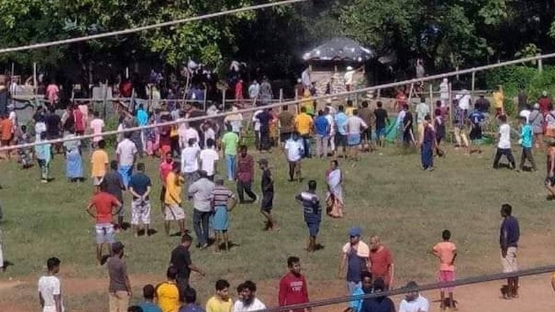 Indian residents of Manipur's Moreh township protest near the Myanmar-India border, demanding the return of the bodies of two Indian nationals killed in Myanmar's Sagaing region, July 6, 2022. Credit: Citizen journalist