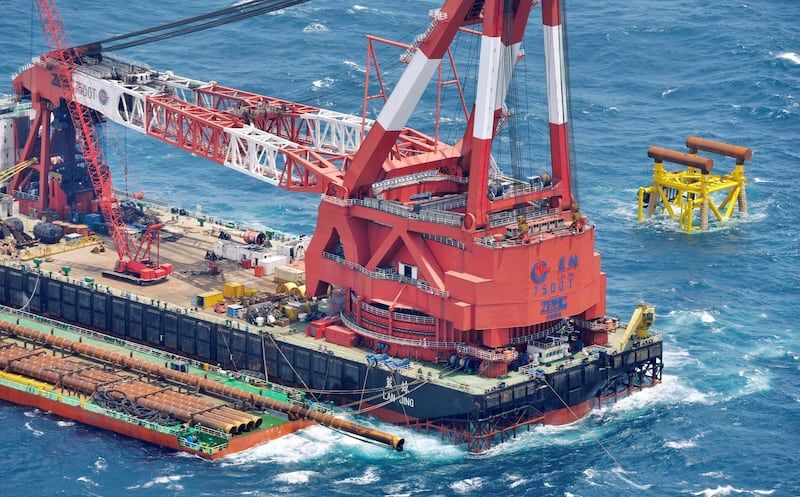 A Chinese rig meant for natural gas exploration, near the median line between Japan and China in the East China Sea, shown in an aerial picture taken July 5, 2013.